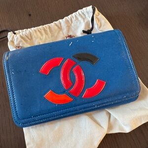 Chanel Blue Leather Lipstick Flap Bag with card